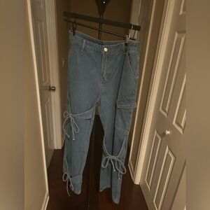 Stylish Blue Women's Jeans with Tie Details